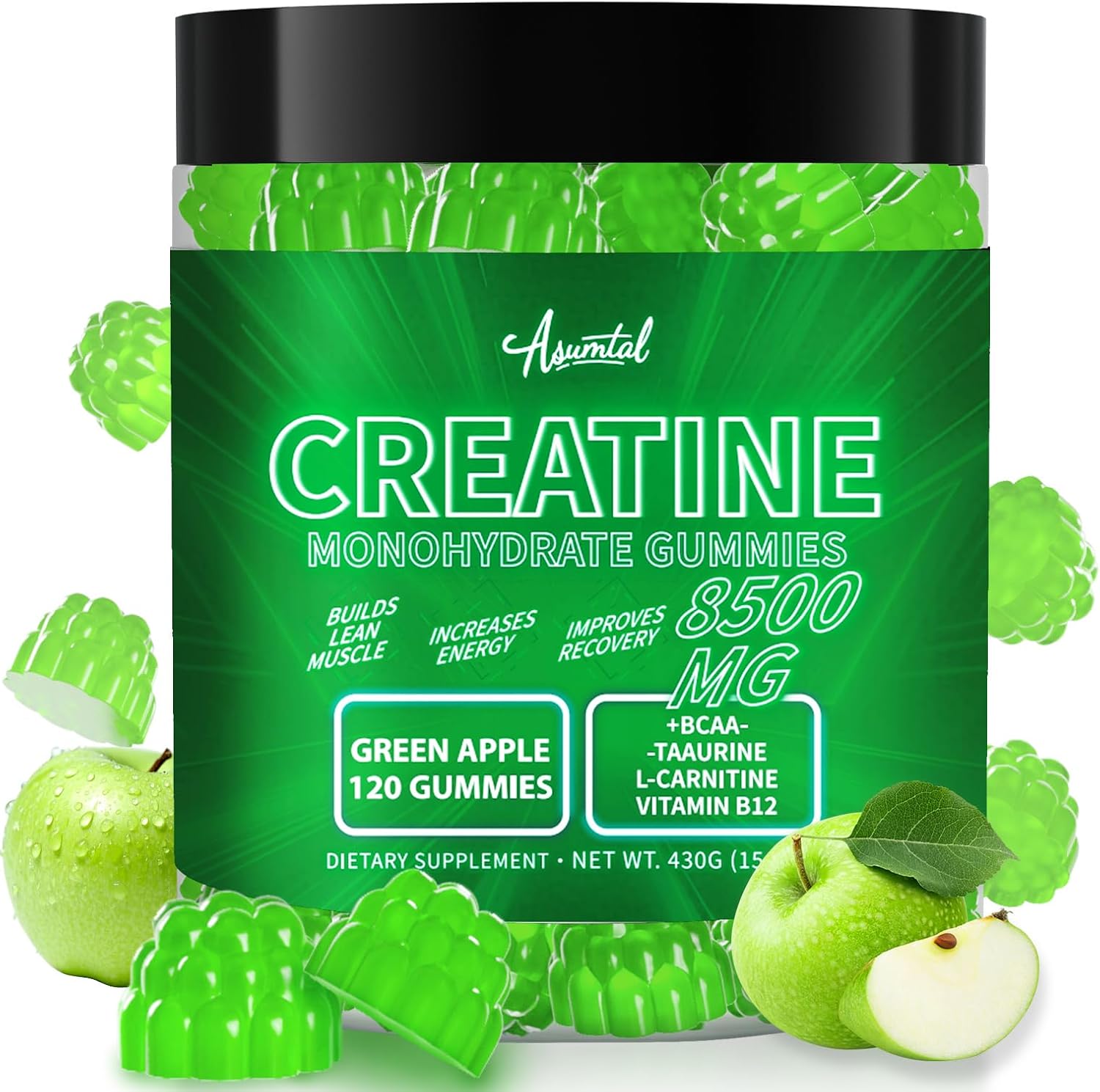 Creatine Monohydrate Gummies Complex 8500 MG for Men & Women, Creatine Monohydrate Supplement for Muscle Growth, Strength & Energy Support, Pre Workout Gummies 120 Count Blueberry