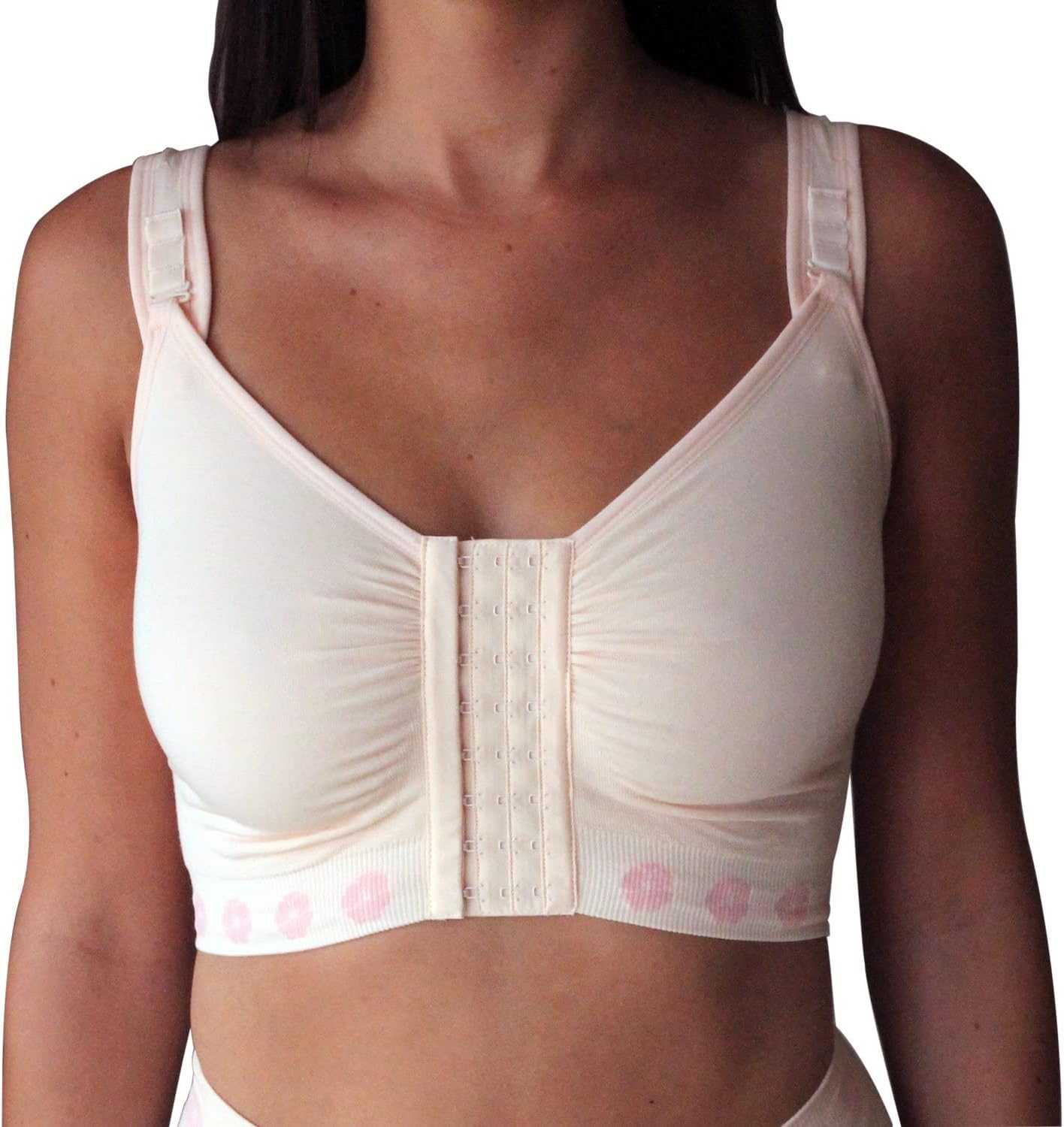 Theya Healthcare Safe Bamboo Wire-Free Front Fastening Hook & Eye Bra, Post Surgery, Breast Augmentation, Mastectomy, Reconstruction with Detachable & Adjustable Straps, Peony (XS) Vanilla Cream