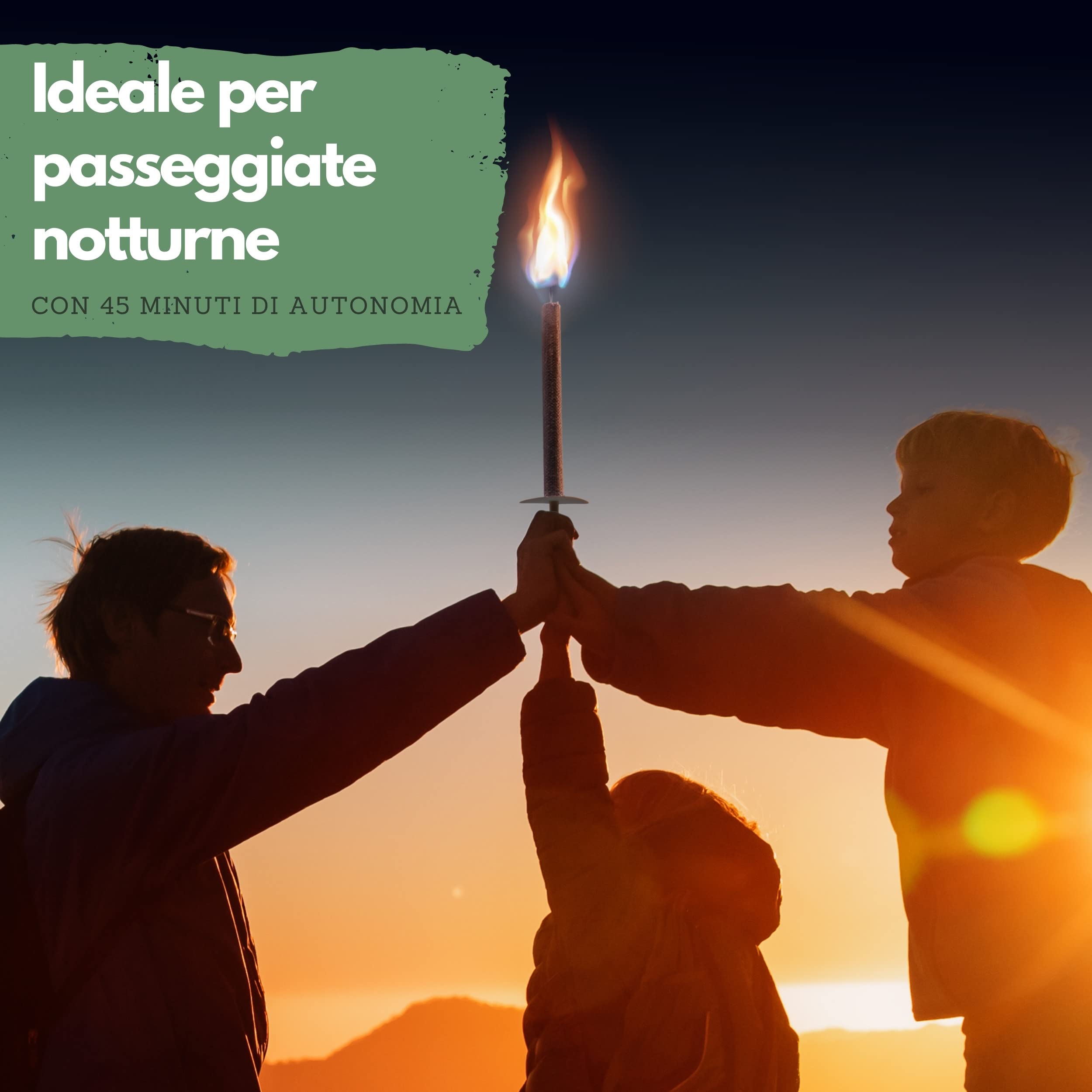 Panteer® – Torcia in cera naturale per un'escursione, ideale in giardino o per Capodanno, prodotta in Germania, 45 minuti di durata della combustione, con protezione per le mani (10 pezzi)