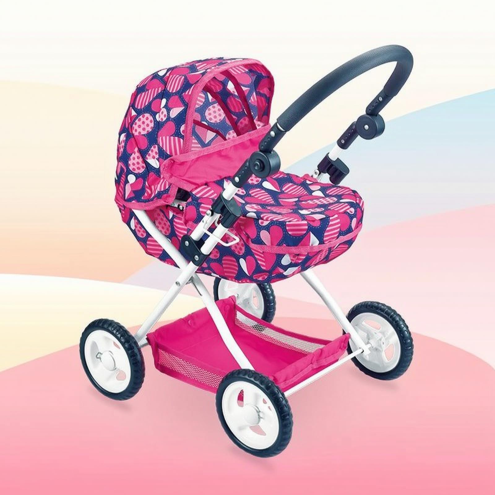 Sharplace Cochecito de Muñecas Carrito de Muñeca Silla de Juguete Cuna Paseadora para Muñecas con Estructura de Hierro y Ruedas, Cochecito De Muñeca FL9138 Bolsa De PE con Cabecera De Tarjeta