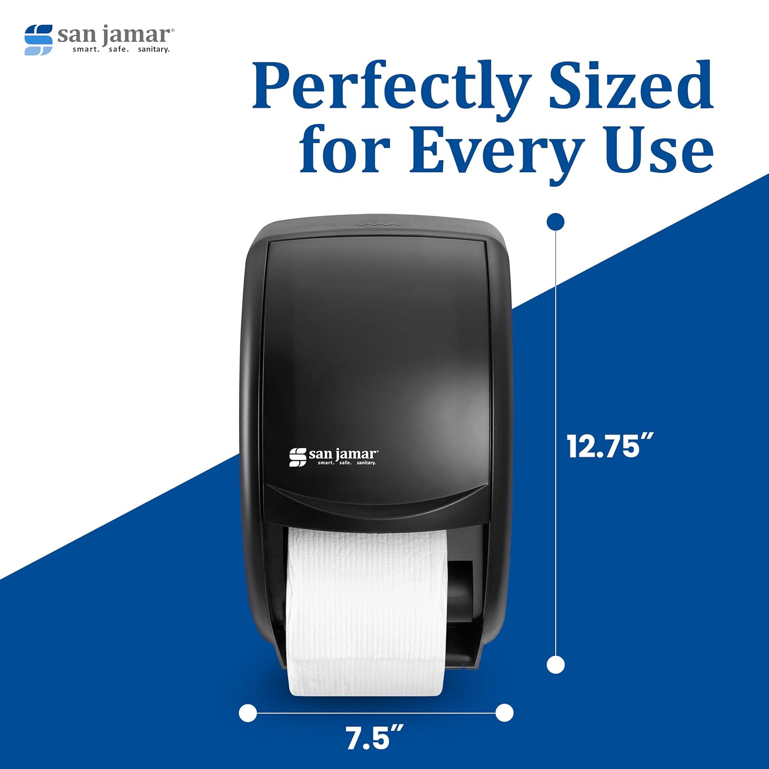 San Jamar Classic Plastic Tissue Dispenser, Toilet Paper Holder, Tissue Holder with Dependable Dispensing for Bathroom, Commercial, Office, Restaurants, Hospitals, Schools, 5.5 Inches, Black Pearl