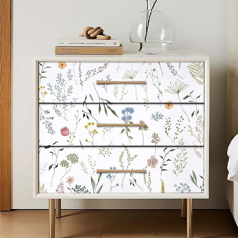 CiCiwind Öntapadós Tapéta Fehér Virágmintás 41x300cm Vízálló PVC Bútorfólia Faldekoráció Szekrény Bútor Felújításhoz