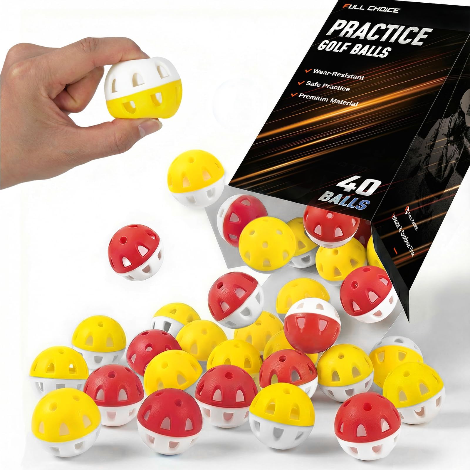 40 Pack Practice Golf Balls – Limited-Flight Training Balls with High-Visibility Colors, Wear-Resistant Soft Plastic Design for Indoor and Outdoor Swing Practice