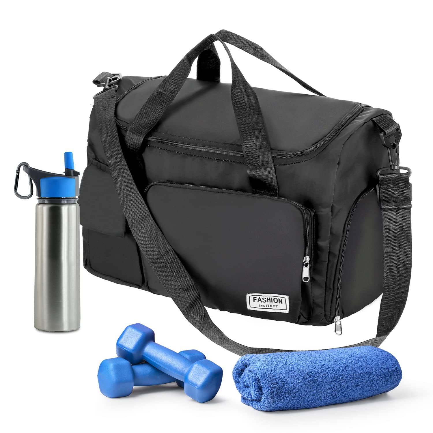 Firelex Travel Duffel Bag Waterproof Gym Gags Sports Bag with Shoes Compartment,50 * 21 * 28cm Large Hand Luggage Bags for Hiking Camping Swimming Yoga,Black