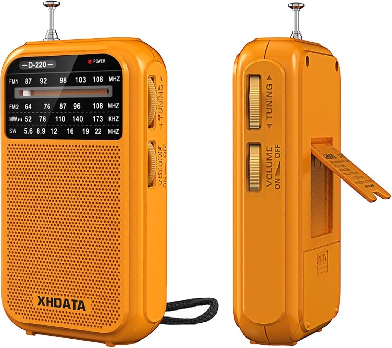 XHDATA D220 Portable Radio AM FM SW Shortwave Receiver Pocket Radio | 2AA Battery Operated, Transistor Radio with Excellent Reception for Gift, Family, Elder (Orange)