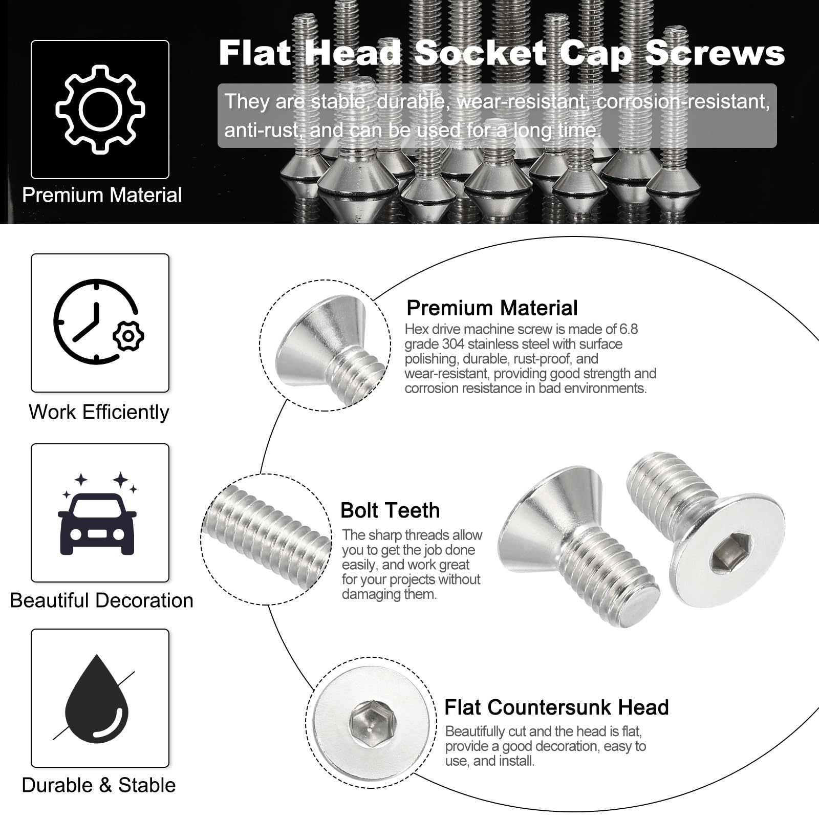 PATIKIL 3/8-16 x 3/4" Flat Head Socket Cap Screws - Image 3