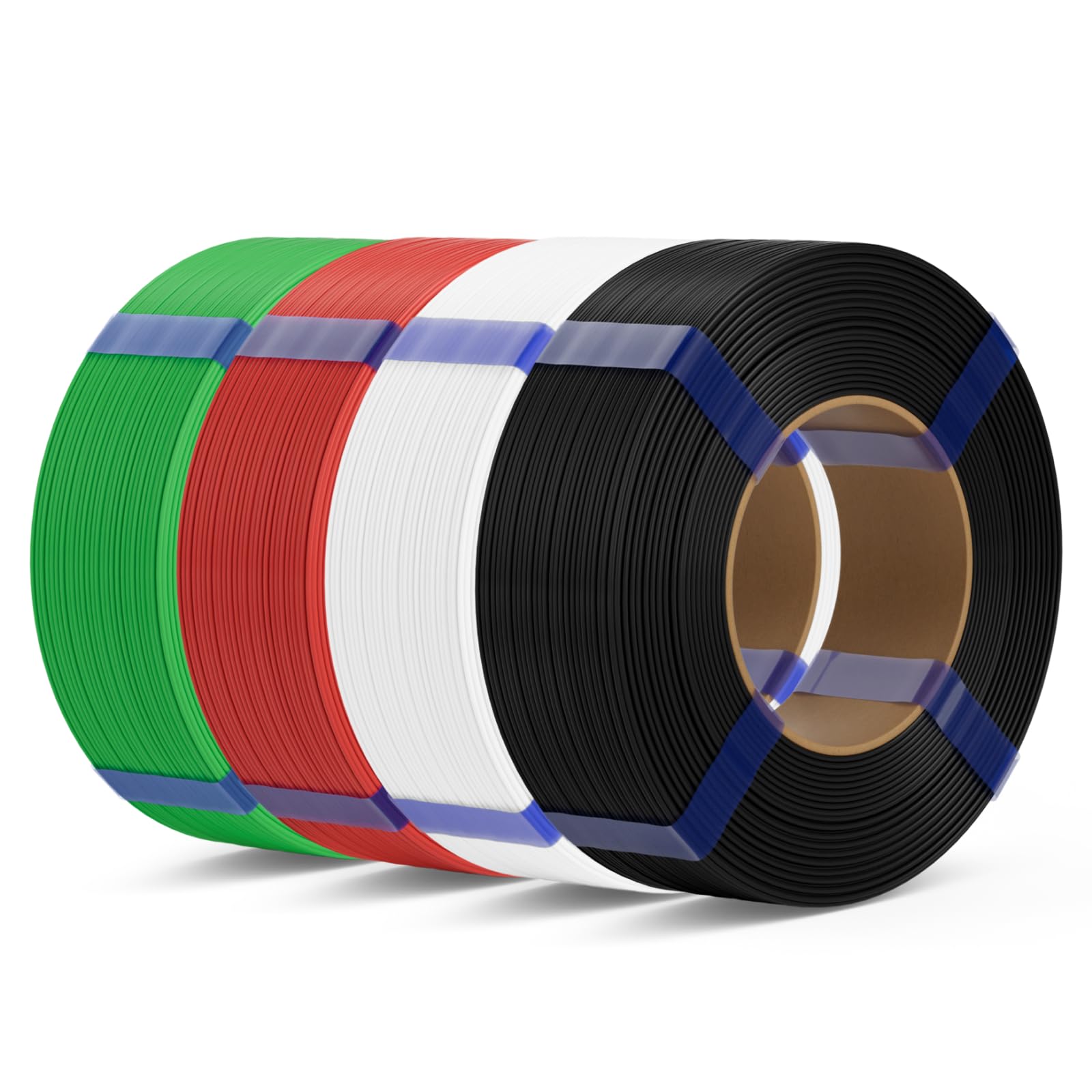 DEEPLEE PLA BASIC filament uzupełniający, 1,75 mm, bez szpuli, kompatybilny z większością szpulek wielokrotnego użytku, czarno-biało-czerwony i zielony trawiasty, zestaw 4 kg