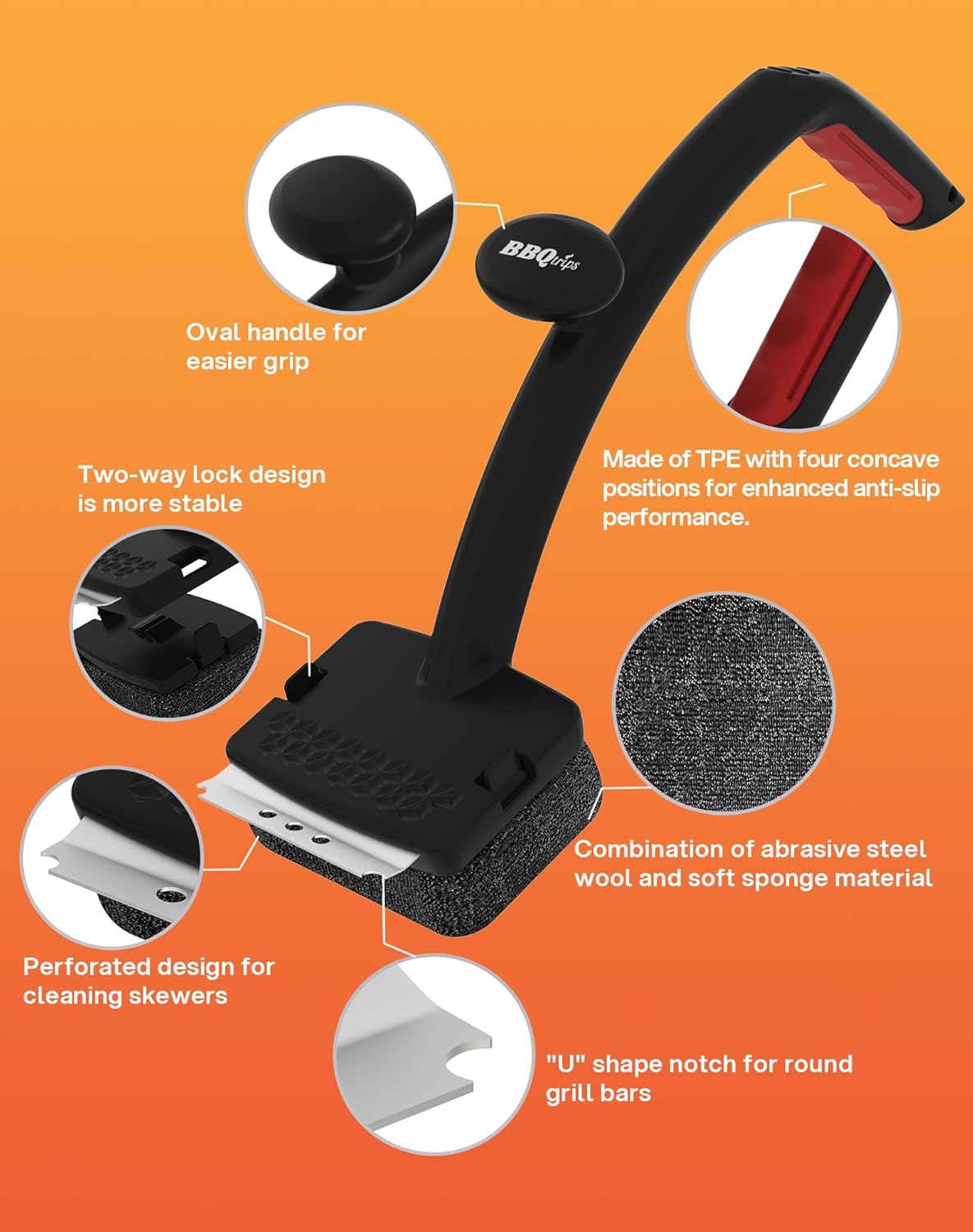 Bristle Free Grill Brush for Outdoor Grill - Safer BBQ Scrubber with Replaceable Dense Steel Fiber Woven Head - Heavy Duty Grill Cleaner & Scraper with Leverage Knob for Gas, Charcoal - Image 4