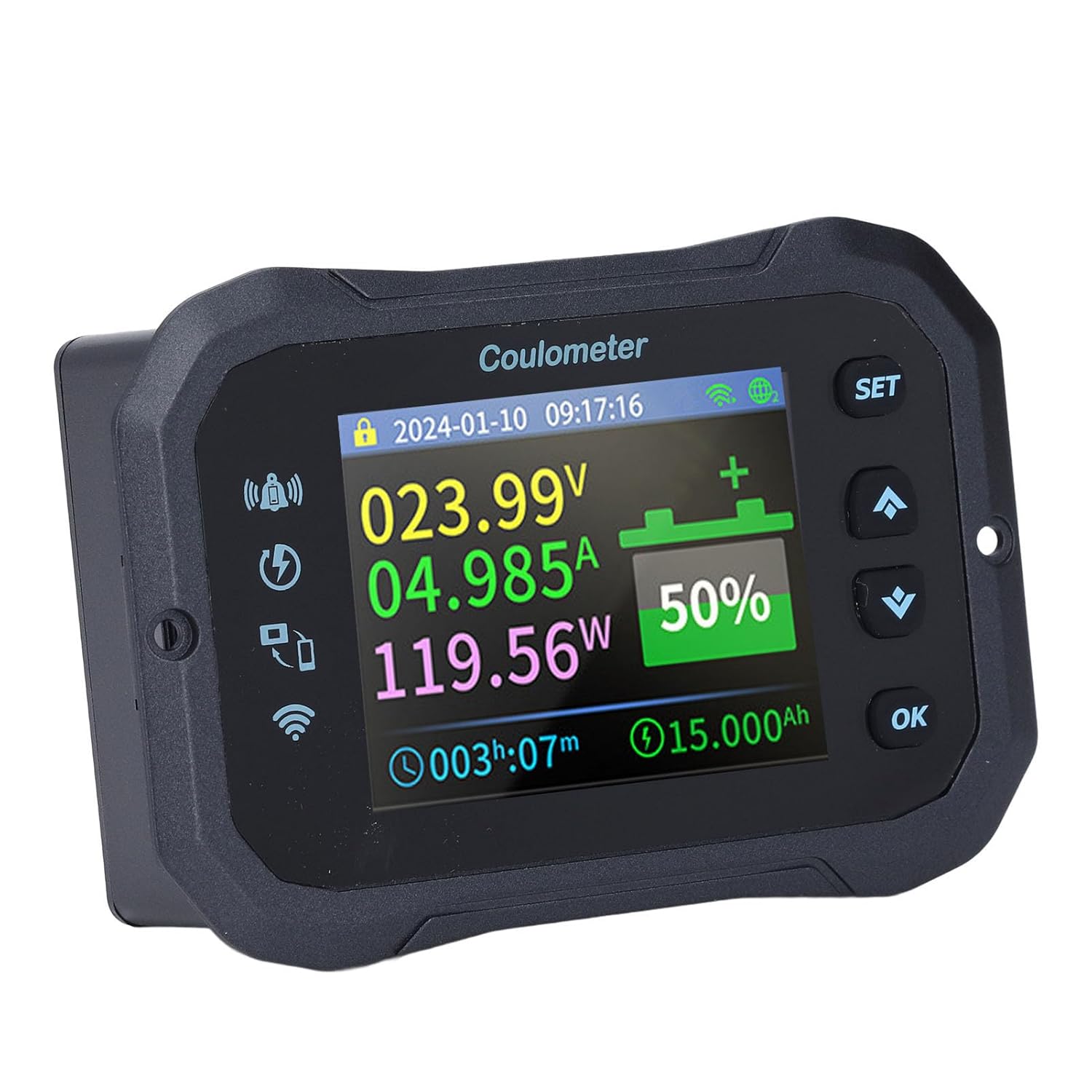 Battery Monitor Remote Control with 2.4 Inch Screen, 10-100V 400A Coulomb Meter for RV, Worldwide Remote Connection via APP, RV Battery Monitor
