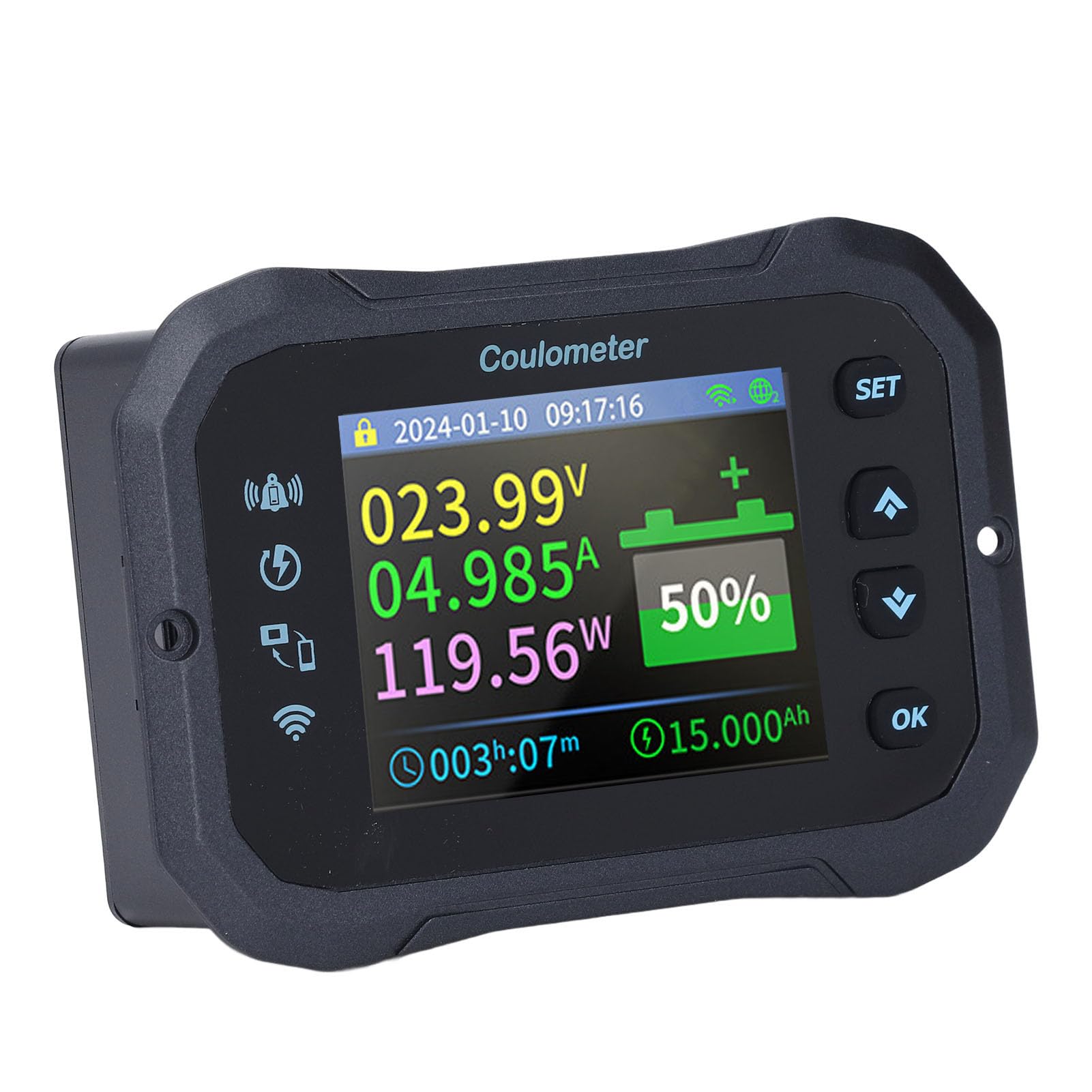 Monitor Batteria Wifi 400A, Digitale Coulometro 10-100V Misuratore Remoto Della Capacità E Della Tensione Della Batteria Tramite APP, LCD A Colori da 2,4", per Camper, Roulotte E Auto da Campeggio