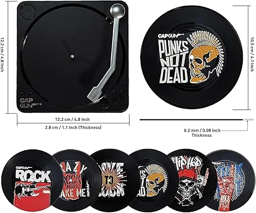 Miniatura 8 de Divertidos posavasos retro para discos de vinilo, juego de 6 posavasos creativos con soporte para tocadiscos de vinilo para amantes de la música,