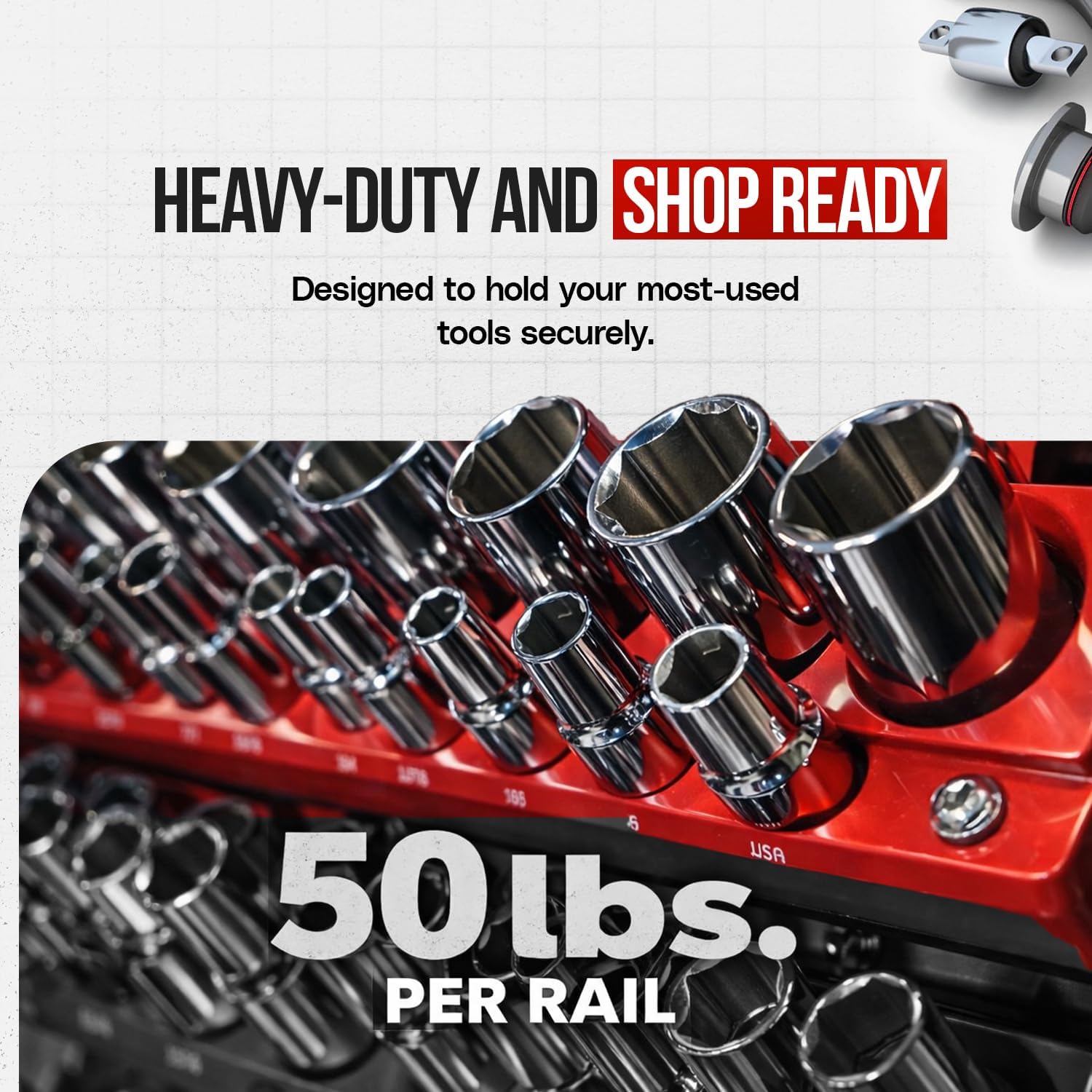 Socket Buddy Magnetic Socket Organizer Wall Mount – Heavy Duty Garage Tool Organizer Shelf with Magnetic Socket Holders – Socket Set Storage Rack for Mechanics, Garage, Workshop Tool Wall