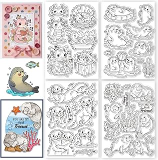 4 Stück 4 verschiedene Motive von Wassertieren Transparente Stempel Siegel Silikon Siegel Für DIY Scrapbooking Fotoalbum Dekoration 4.3×6.3 Zoll