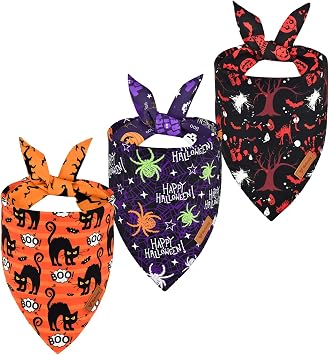 3-Pack Halloween Dog Bandana Dog Halloween Bandanas Reversible Pet Bandanas with Pumpkin Spider Bat Patterns Cat Halloween Scarfs Pet Triangular Bibs for Small Medium Large Dogs XL