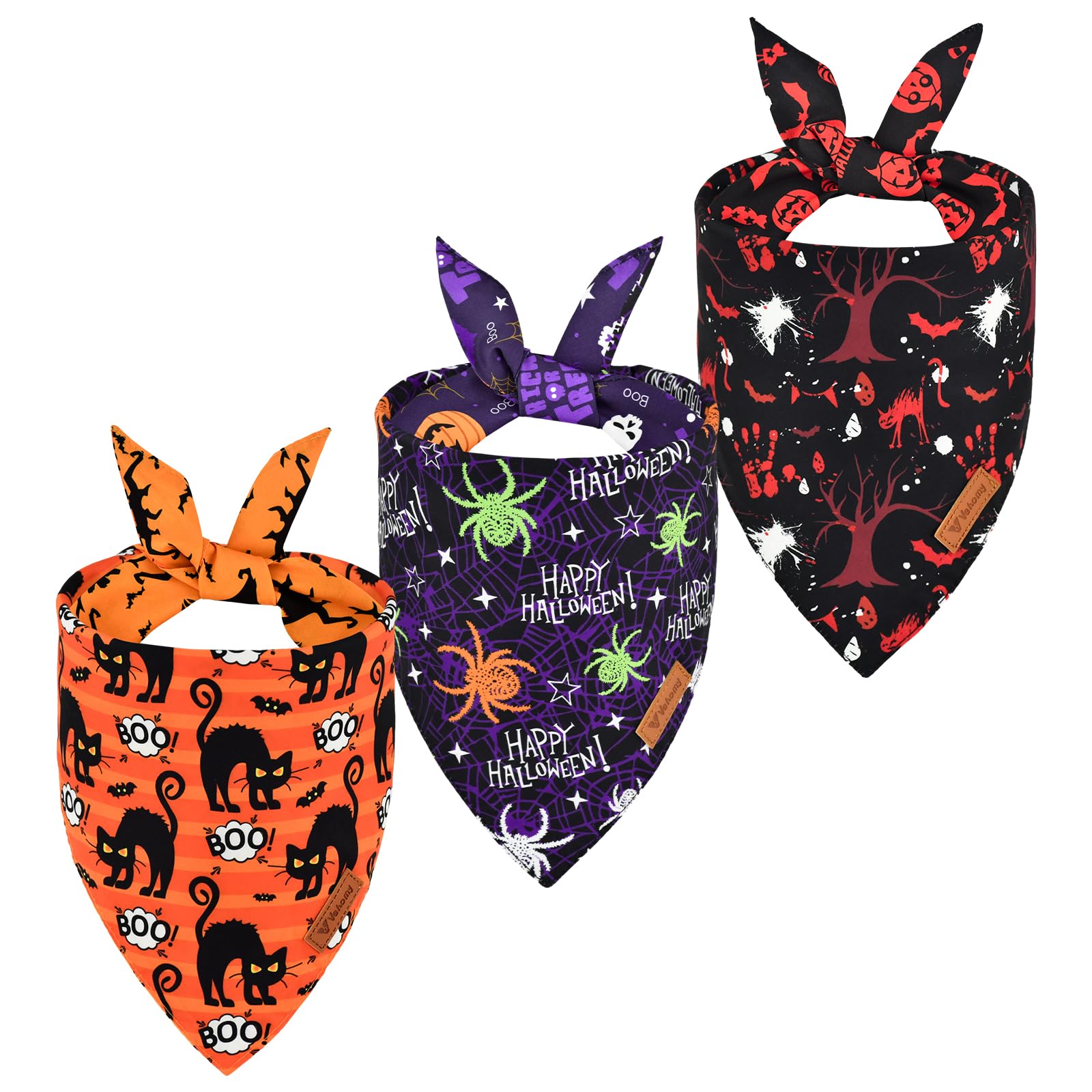 Lot de 3 bandanas d'Halloween réversibles et bavoirs triangulaires XL pour animaux