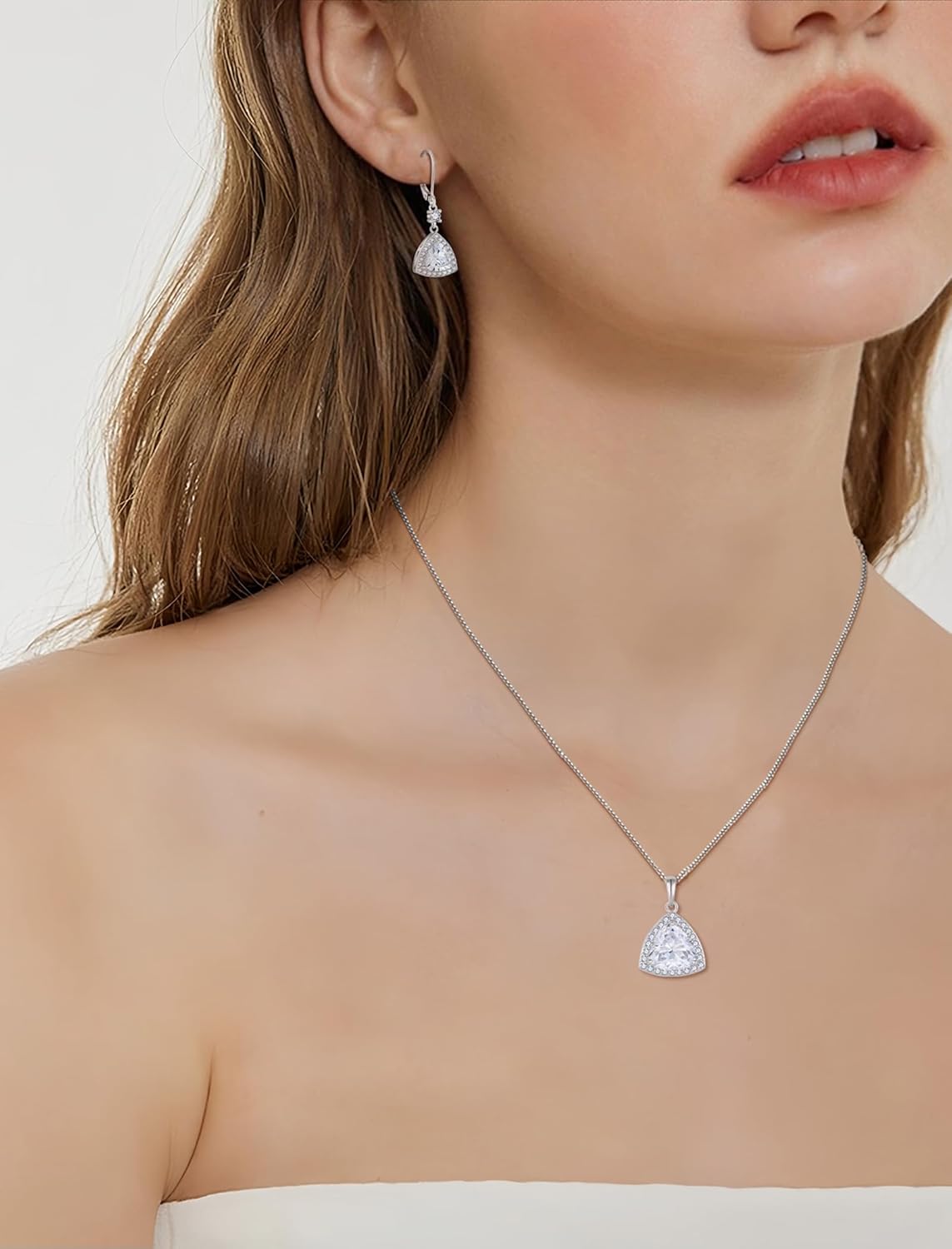 Birthstone Necklace for Women 925 Sterling Silver Triangle Halo Pendant Necklace Jewelry for Her - Image 3