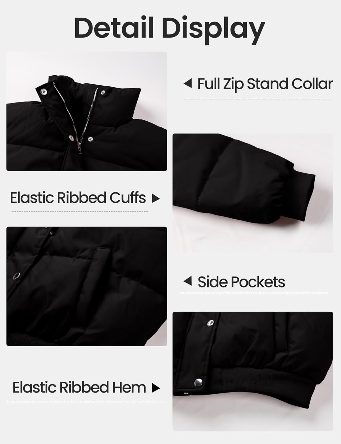 Lianlive Cropped Puffer Jacket Womens Zip Up Black Crop Puffy Winter Coats - Image 6