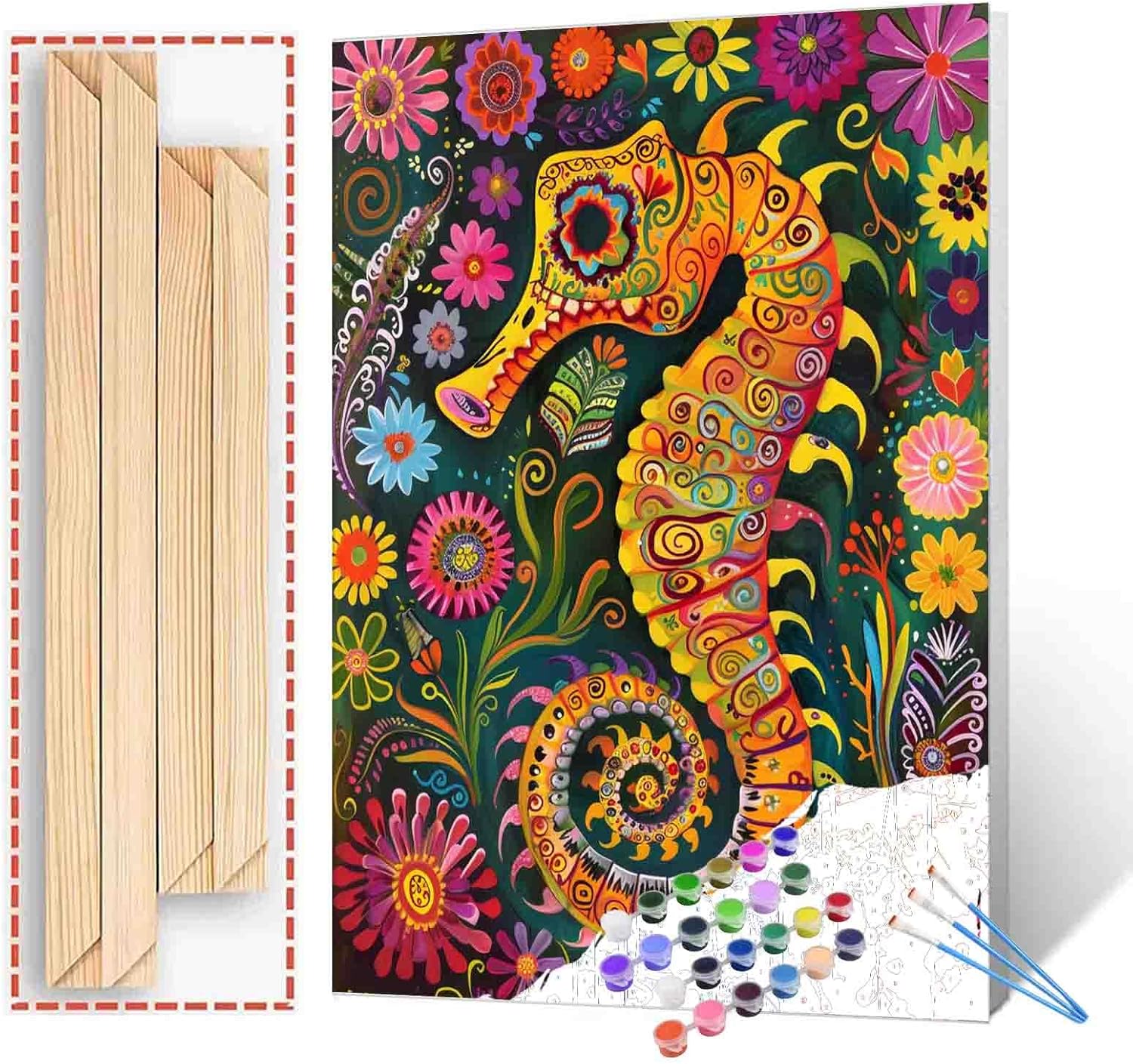 seahorse Paint by Numbers for Adults Kids Beginner，DIY Seaweed Acrylic Watercolor Painting by Numbers for Kids Beginners Abstract Colorful Painting Arts Craft On Canvas (DIY Frame)16x20 inch