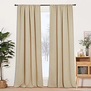 RYB HOME Blackout Curtains 95 inches Long 2 Panels Set, Farmhouse Thermal Insulated Window Curtains for Living Room Bay Window Bedroom Studio Backdrop Room Divider, Biscotti Beige, W52 x L95