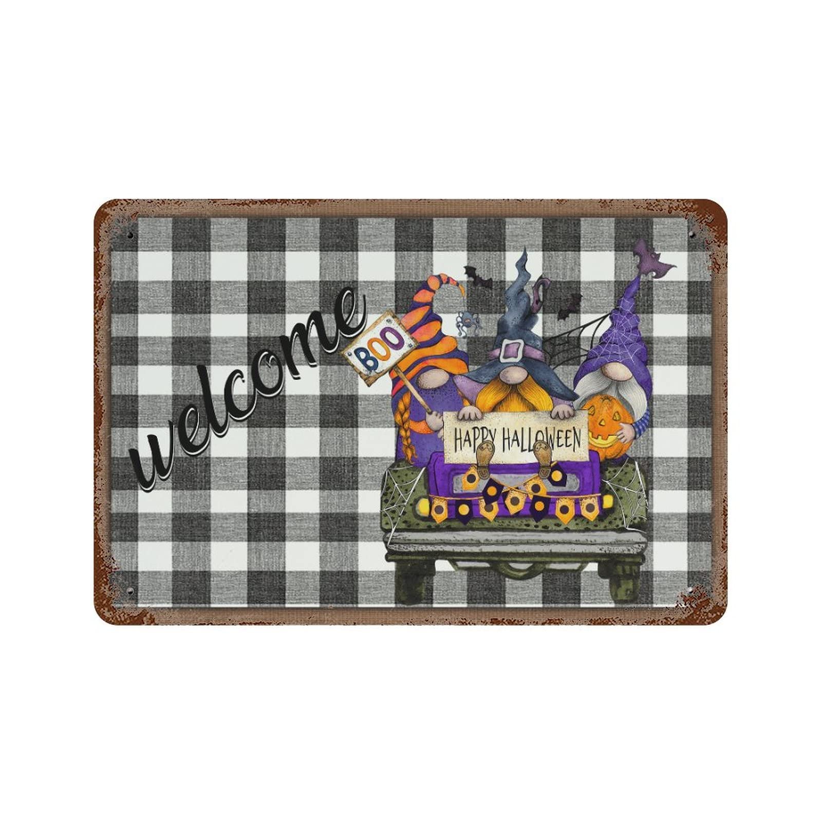 Plaque métal Halloween cadeau idéal décoration maison motif gnome