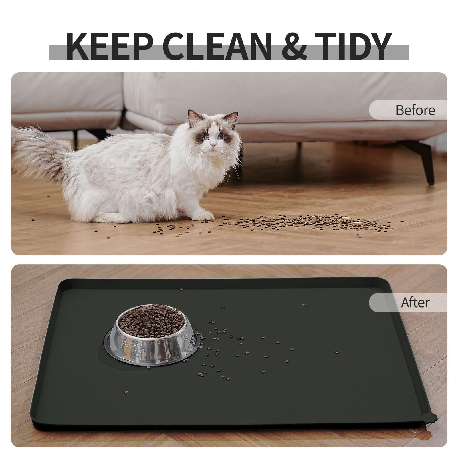 Reopet Tappetino per Cibo e Acqua in Silicone per Animali Domestici, Impermeabile con Bordi Rialzati Antispill, Placca per Ciotole Sia per Cani che per Gatti Disponibile in Diverse Dimensioni e Colori