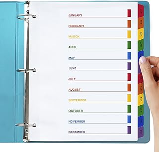 Monthly Dividers for 3 Ring Binder