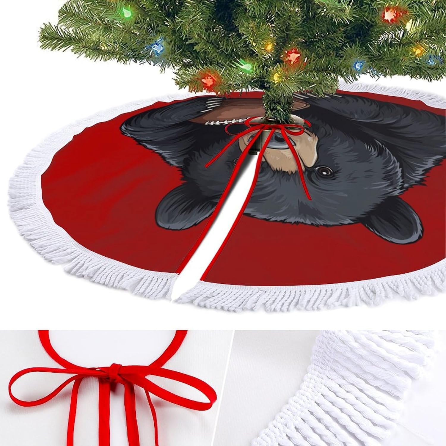 Chicagobear Christmas Tree Skirt Round Xmas Tree Mat Ornaments Tree Skirts with Tassels for Holiday Party