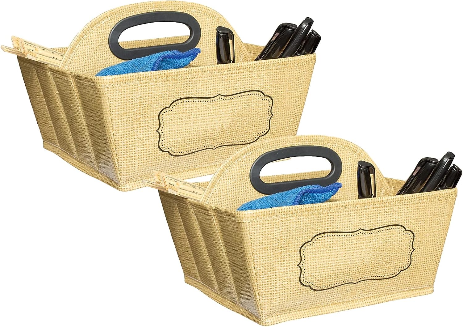 Teacher Created Resources TCR20836-2 Vinyl Storage Caddy, 9-Inch x 9-Inch x 6-Inch, Burlap Design, Pack of 2