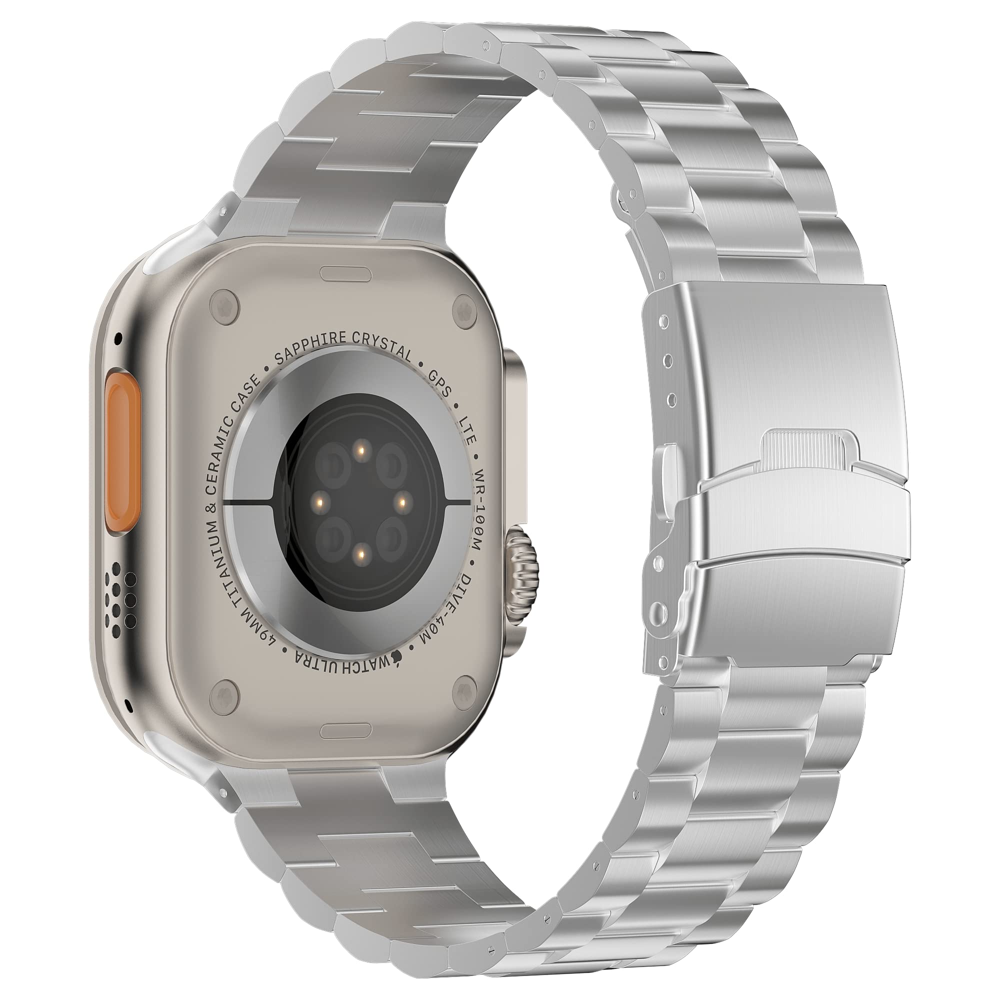 Wolait Ultra 2 Bracelet de montre compatible avec Apple Watch Ultra 49 mm et Series 10 46 mm, bracelets iWatch en titane véritable avec fermoir à bouton pour homme, titane argenté