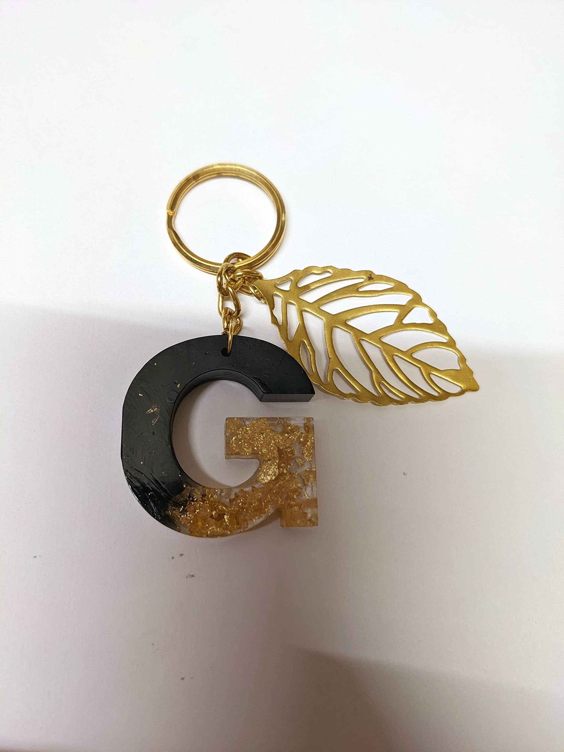 Pastels by Avneet Arora Handmade Alphabet / Initial Resin Keychains made in Black color with Golden / Silver Flakes | Personalized Customized Keychain for gifting