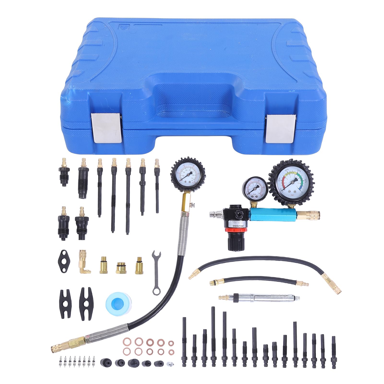 Kit di Test di Compressione e Tenuta da 48 Pezzi Kit Test Compressione del Motore a Doppio Calibro Tester Tenuta del Cilindro per Motori Duse Pompa HDI TDCi 0-725PSI
