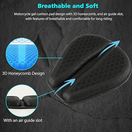 Miniatura 3 de SUNPIE Cojín de asiento de motocicleta, almohadilla de gel plegable, suave, con almohadillas de alivio de presión para motocicletas, transpirable y
