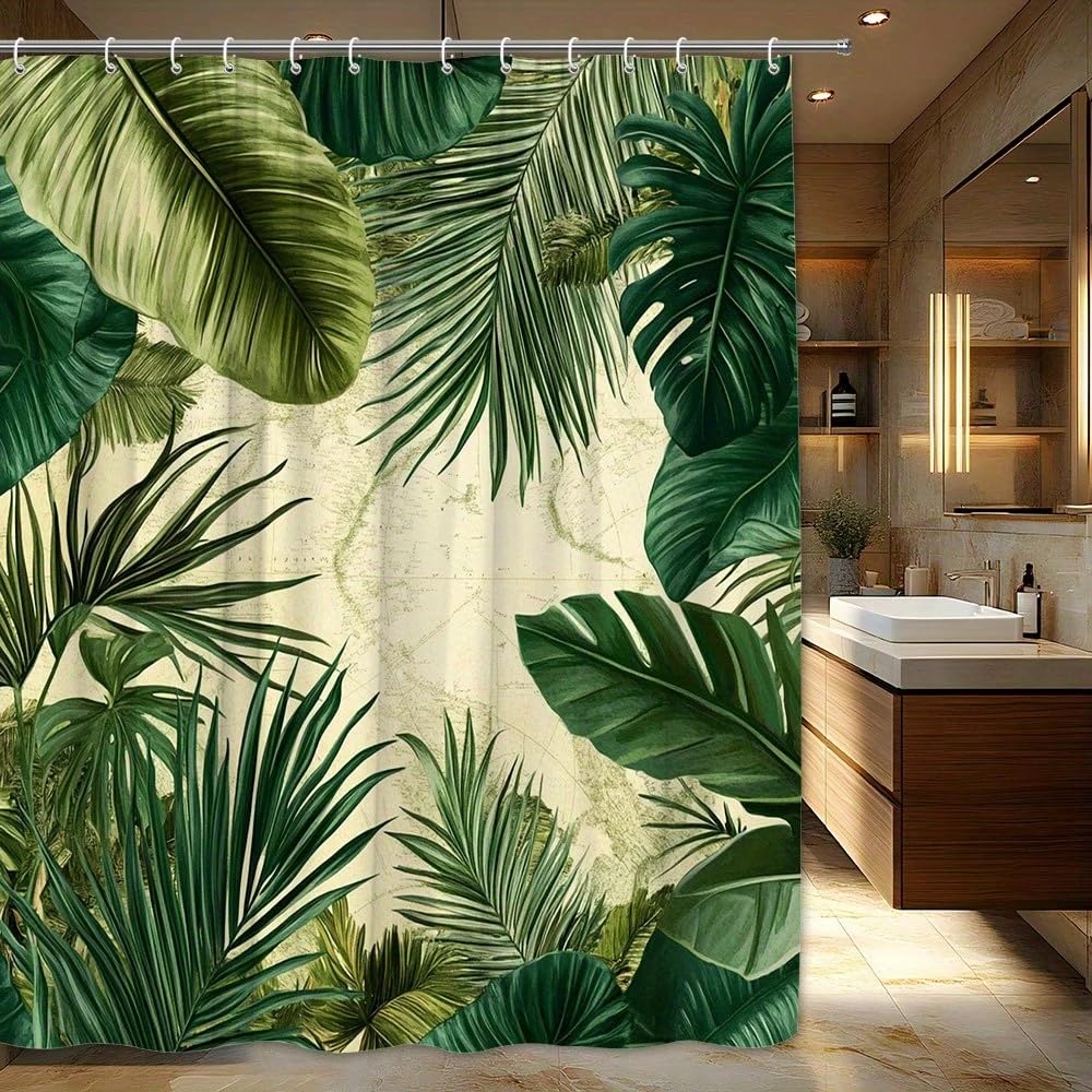 GLKSDLPO Large Jungle Plant Shower Curtain, Featuring Realistic Tropical Plant Patterns Dense Ferns And Wideleaf Rainforest Prints Bathrooms(180x220cm/71x87in(WxH)