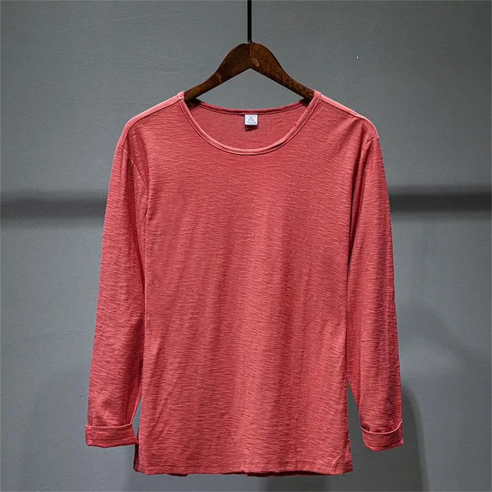 Camisetas de primavera para mujer, cuello redondo, manga larga, color liso, sencillas, holgadas, casuales