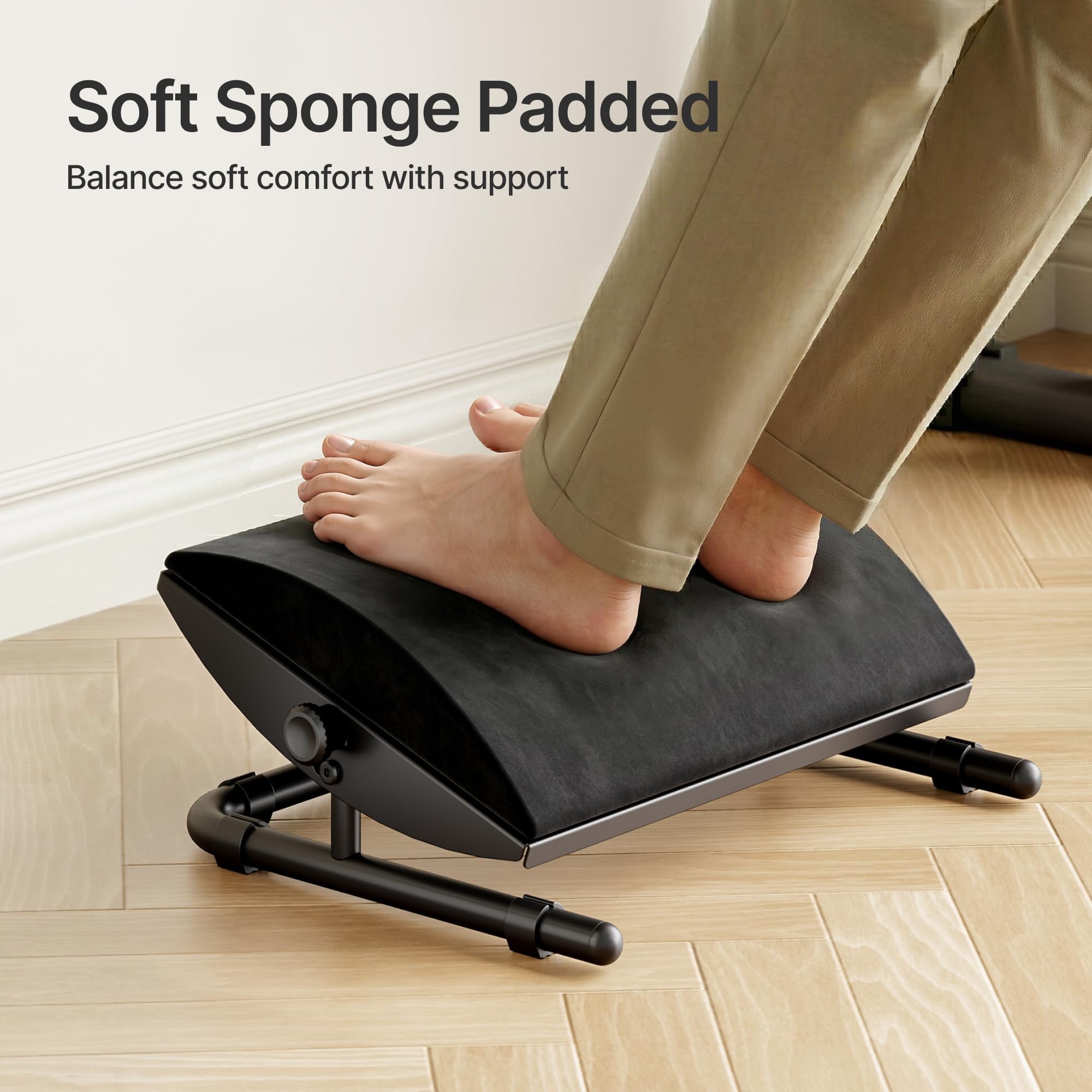 PEGZONE Ergonomischer Fußständer unter Schreibtisch, verstellbarer Fußständer mit abnehmbarem Memory Foam und rutschfestem Stahlbasis, waschbares Gehäuse, für Heimarbeit und Studium, Schwarz