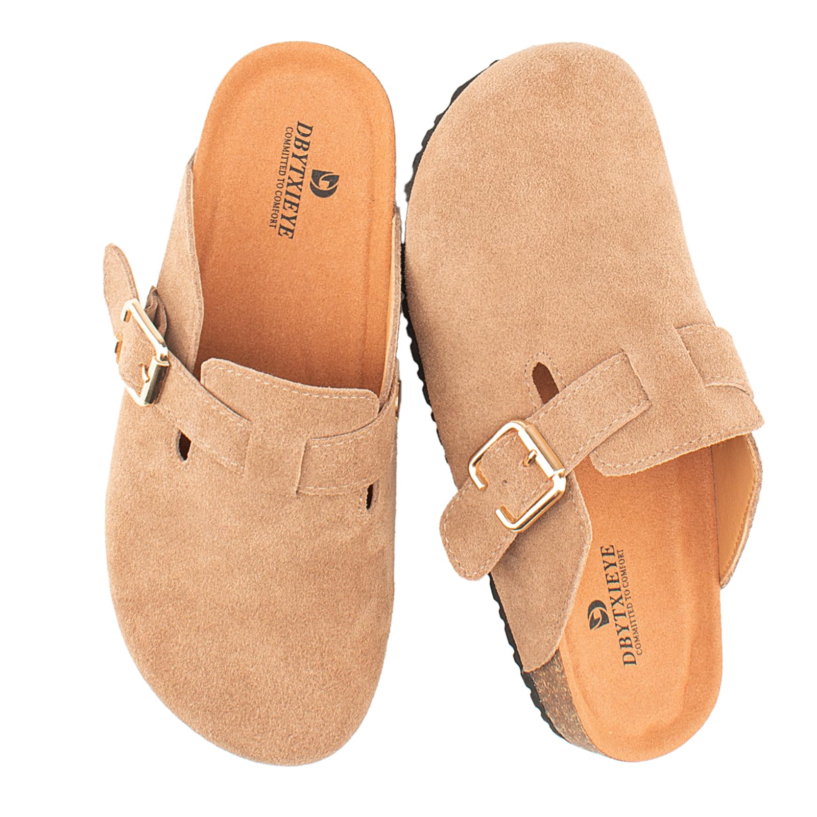Women's Suede Clogs Leather Mules Slip On Sandals with Arch Support-image-3
