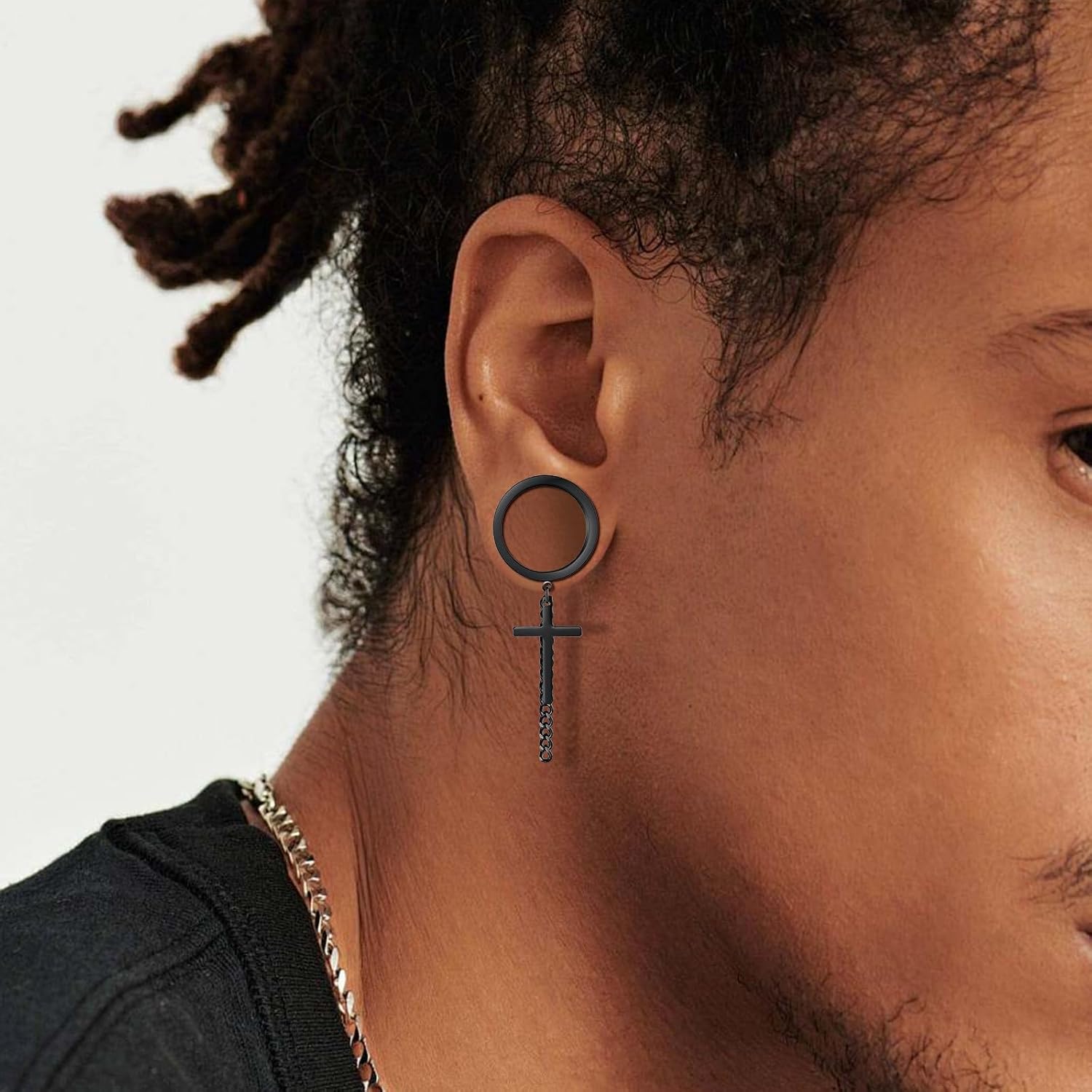 Dangle Tunnel Gauges, 2PCS Stainless Steel Tunnel Set Double Flared Screw Fit Geometric Hanger Taper/Cross Dangle Ear Gauges Tunnels Plugs 2G - 1 inch Ear Piercing Jewelry