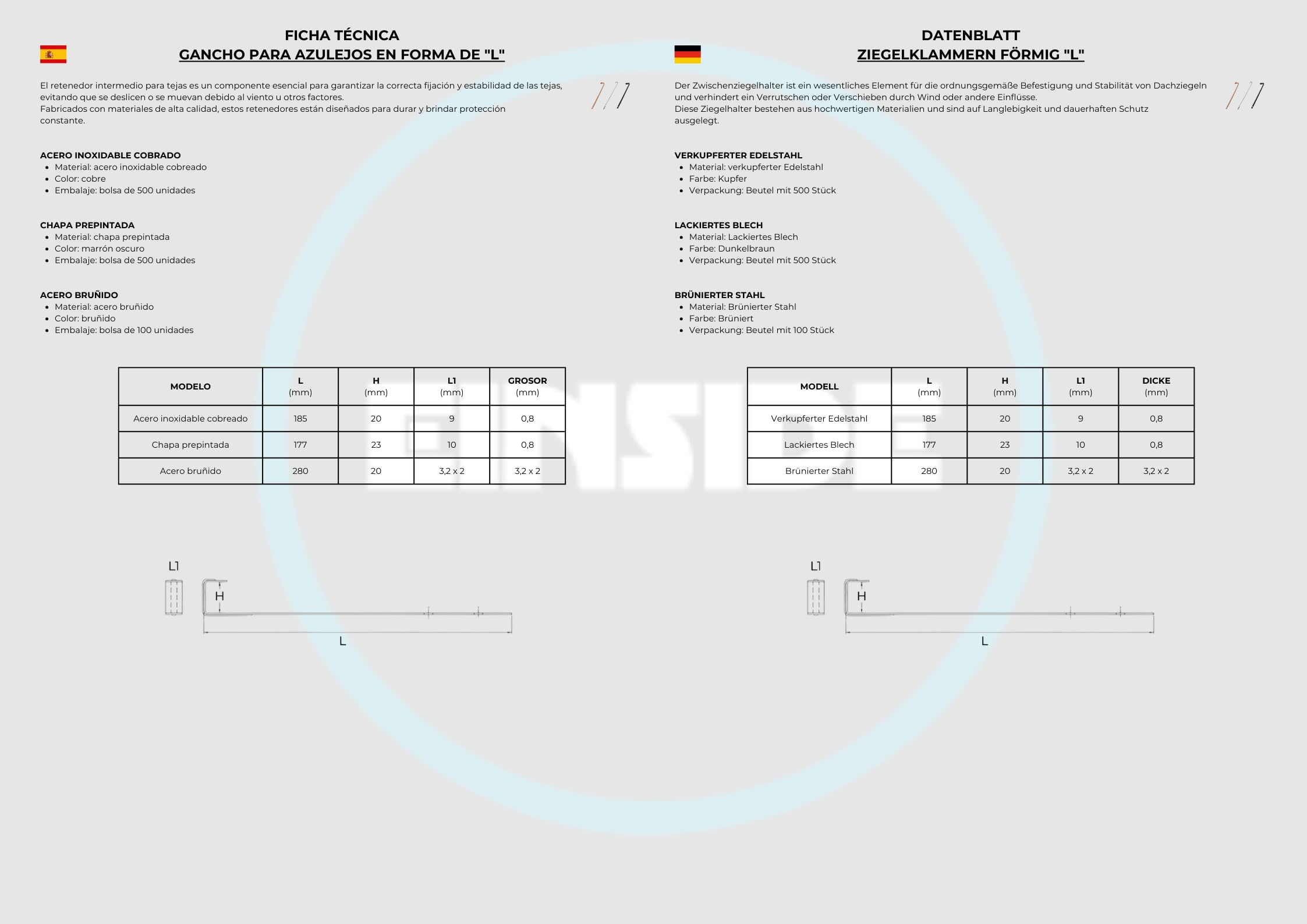 EINSIDE Ganchos para azulejos intermedio, Ganchos para tejas que mantiene fijas las tejas de todos los tipos, Acero bruñido