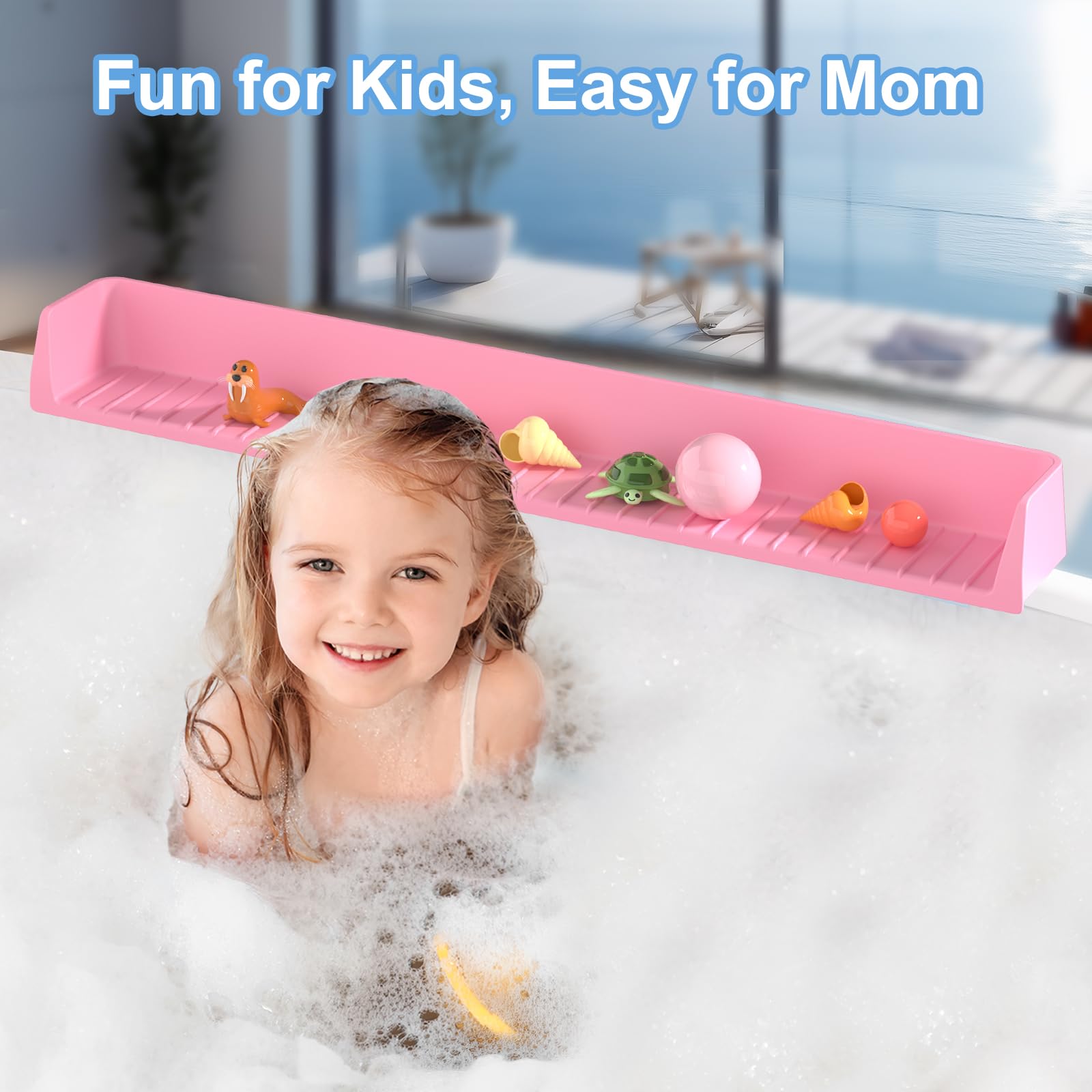 Spritzschutz für Badewanne, Kinder, Silikon-Spritzschutz, Spielregal, Badewanne, Wasserschutz, längeres Badespielzeug, Badewannen-Spritzschutz, verhindert Wasserspritzer im Badezimmer (7,8 m