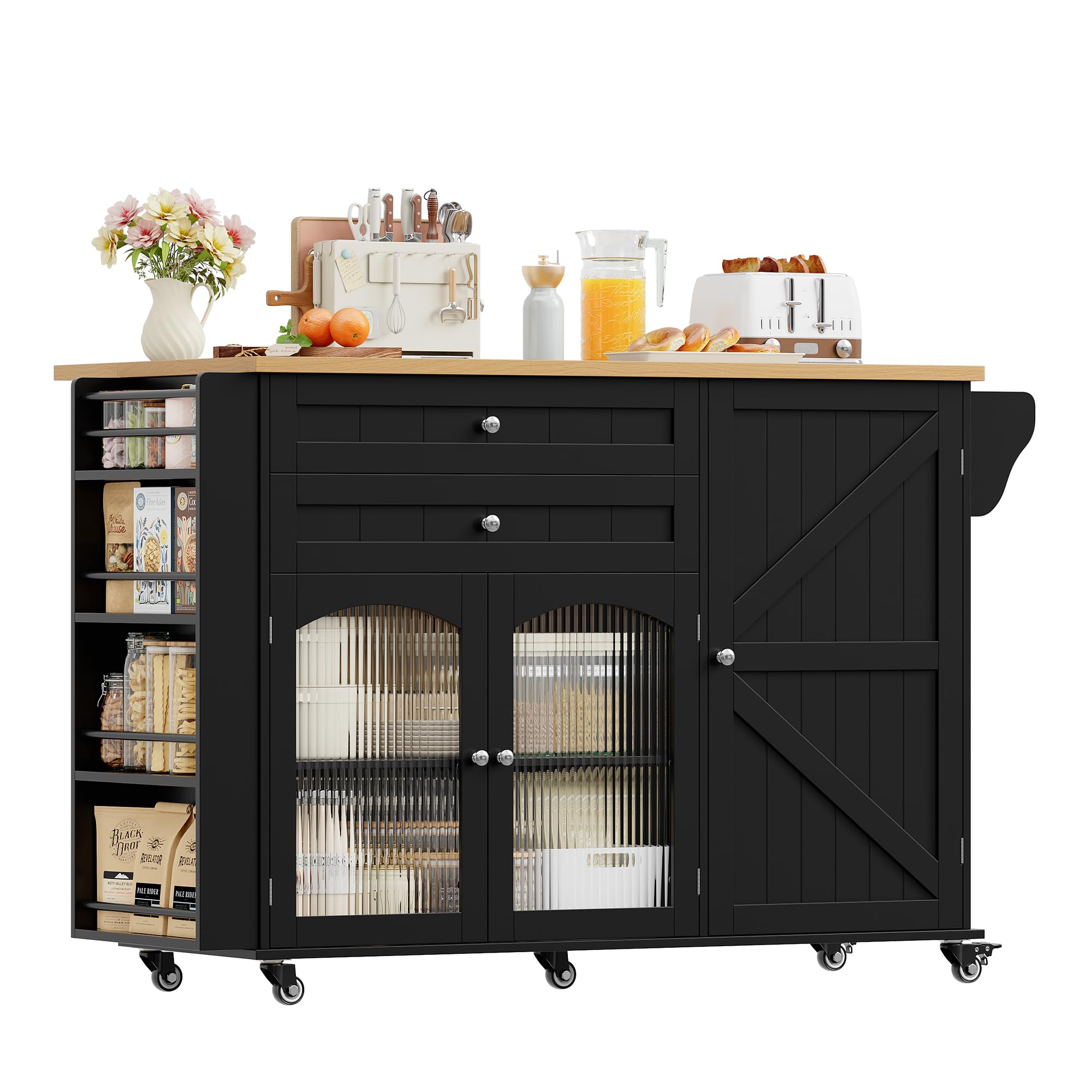 FirFurd Isola Cucina con Piano di Lavoro Pieghevole 132x40x97,5 cm Nero