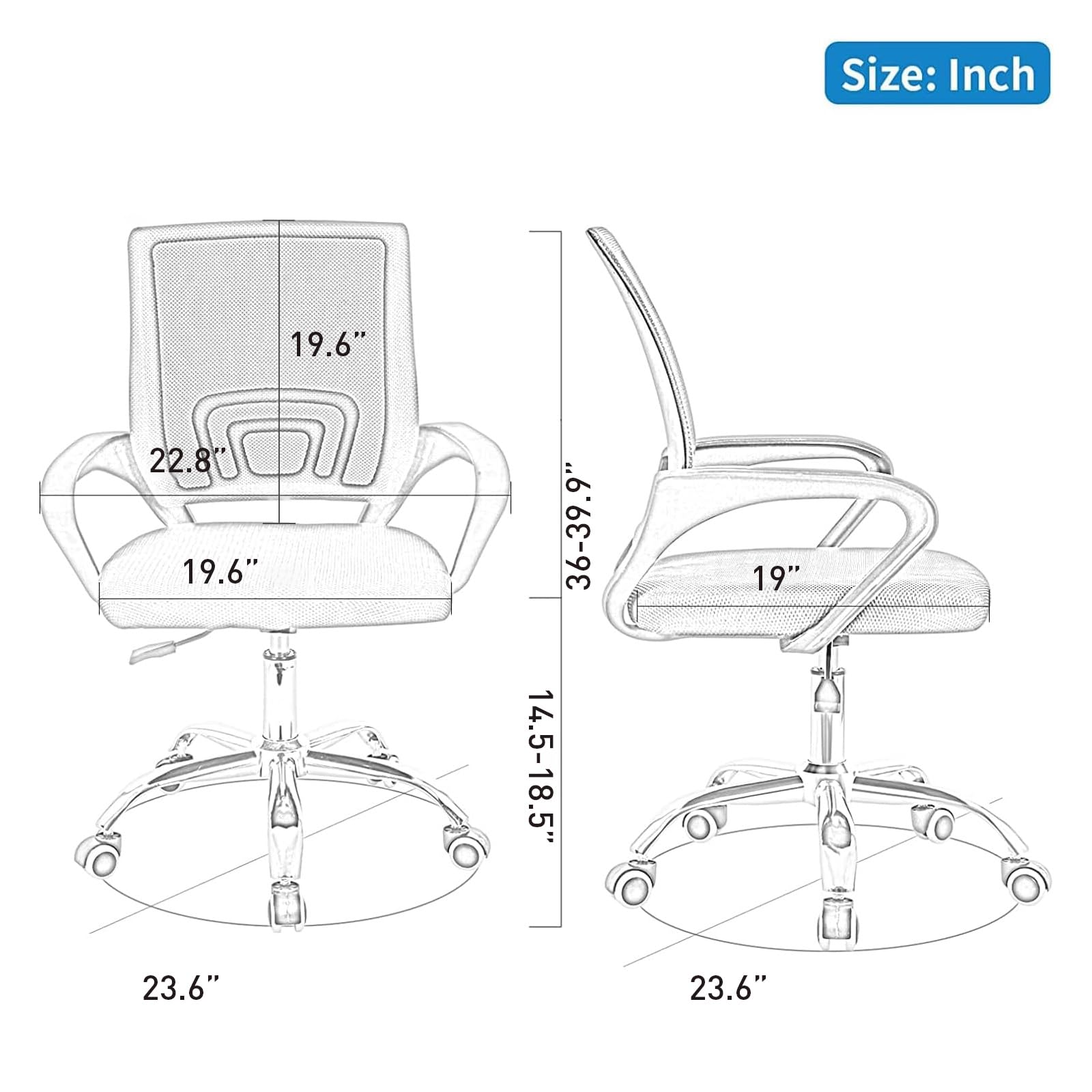 Bonzy Home Ergonomic Office Chairs Set of 2 Rolling Conference Room Chairs with Wheel Mesh Computer Desk Chair — view 3