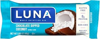 LUNA Bar - Chocolate Dipped Coconut Flavor - Gluten-Free - Non-GMO - 7-9g Protein - Made with Organic Oats - Low Glycemic - Whole Nutrition Snack Bar - 1.69 oz.