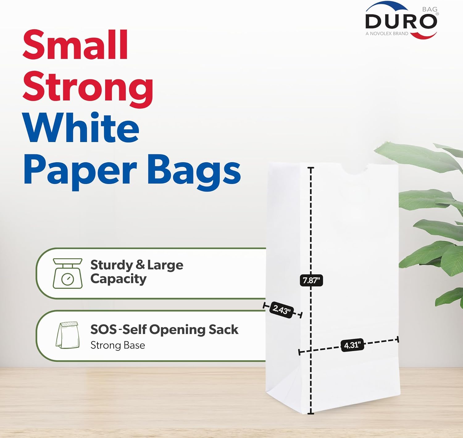 DURO 2# White Paper Popcorn Bags, 500 Count, 4.31 x 2.43 x 7.87 In