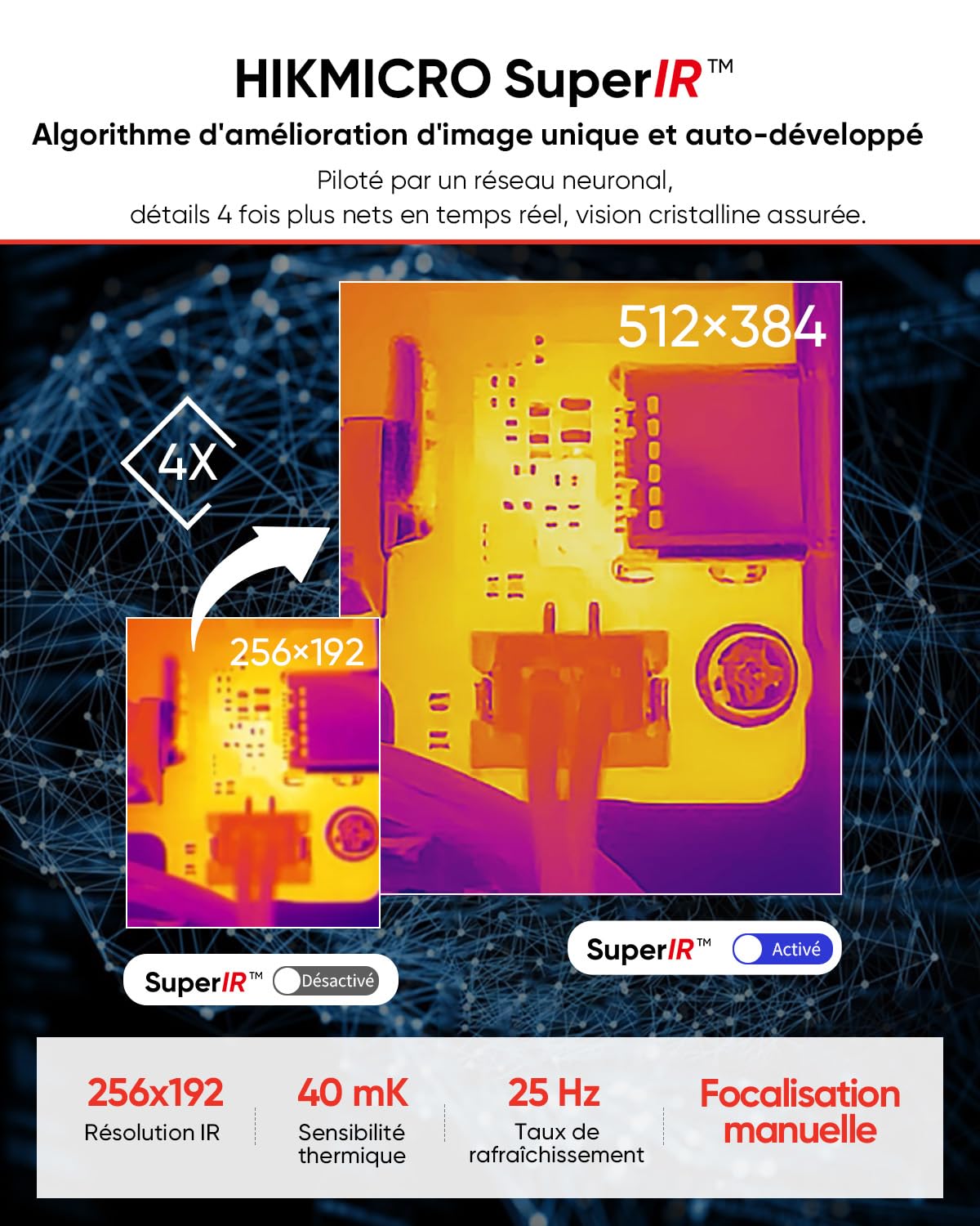 HIKMICRO Mini2Plus V2 Caméra Thermique - iOS/Android, imagerie Thermique Infrarouge avec résolution IR 256x192, SuperIR 512x384, Mise au Point Manuelle, 25Hz, USB-C/Lightning (supporte iPhone 16/17)