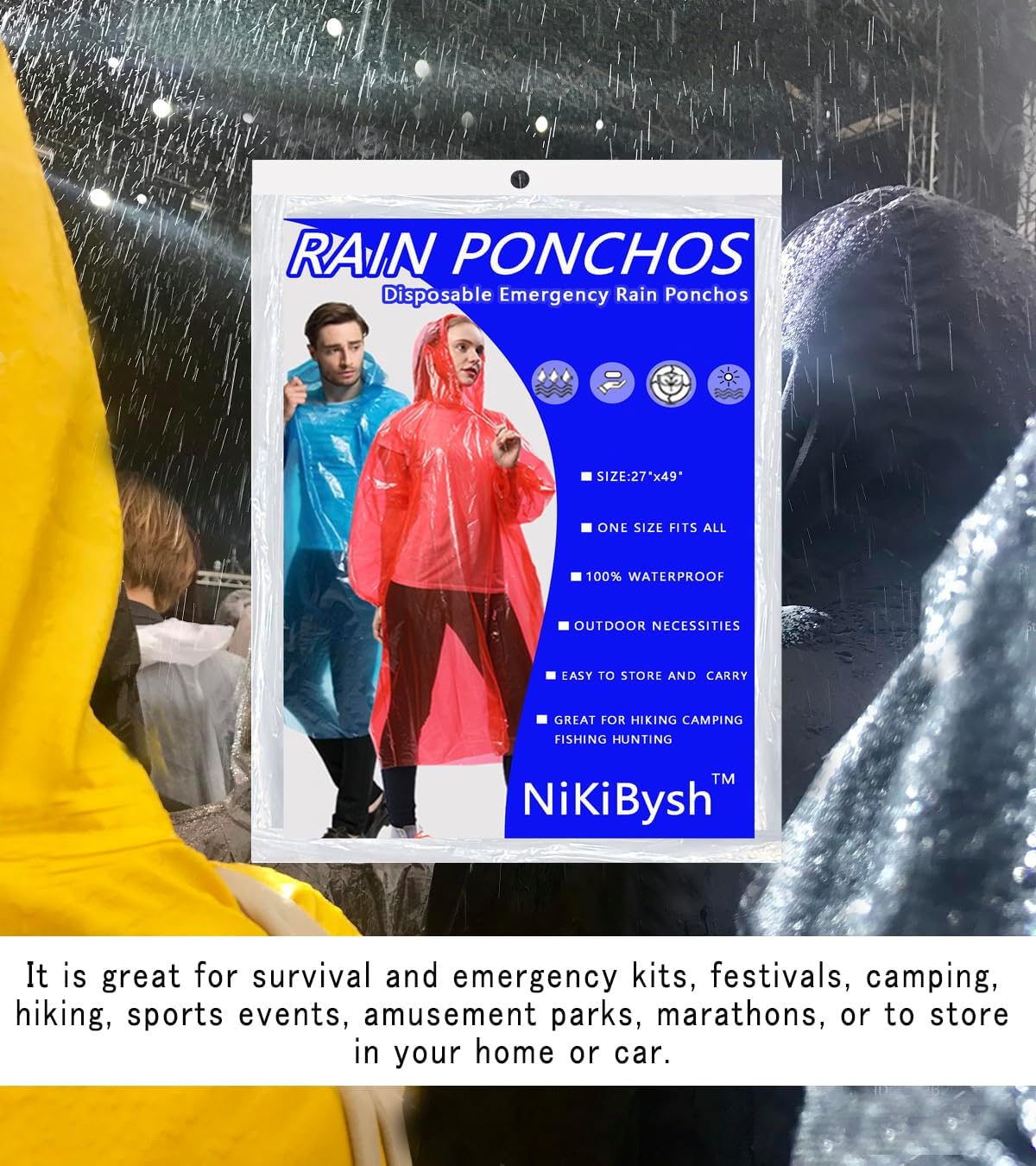 Disposable Rain Ponchos with Hood for Adults Emergency Raincoat light weight rain poncho for Women and Men