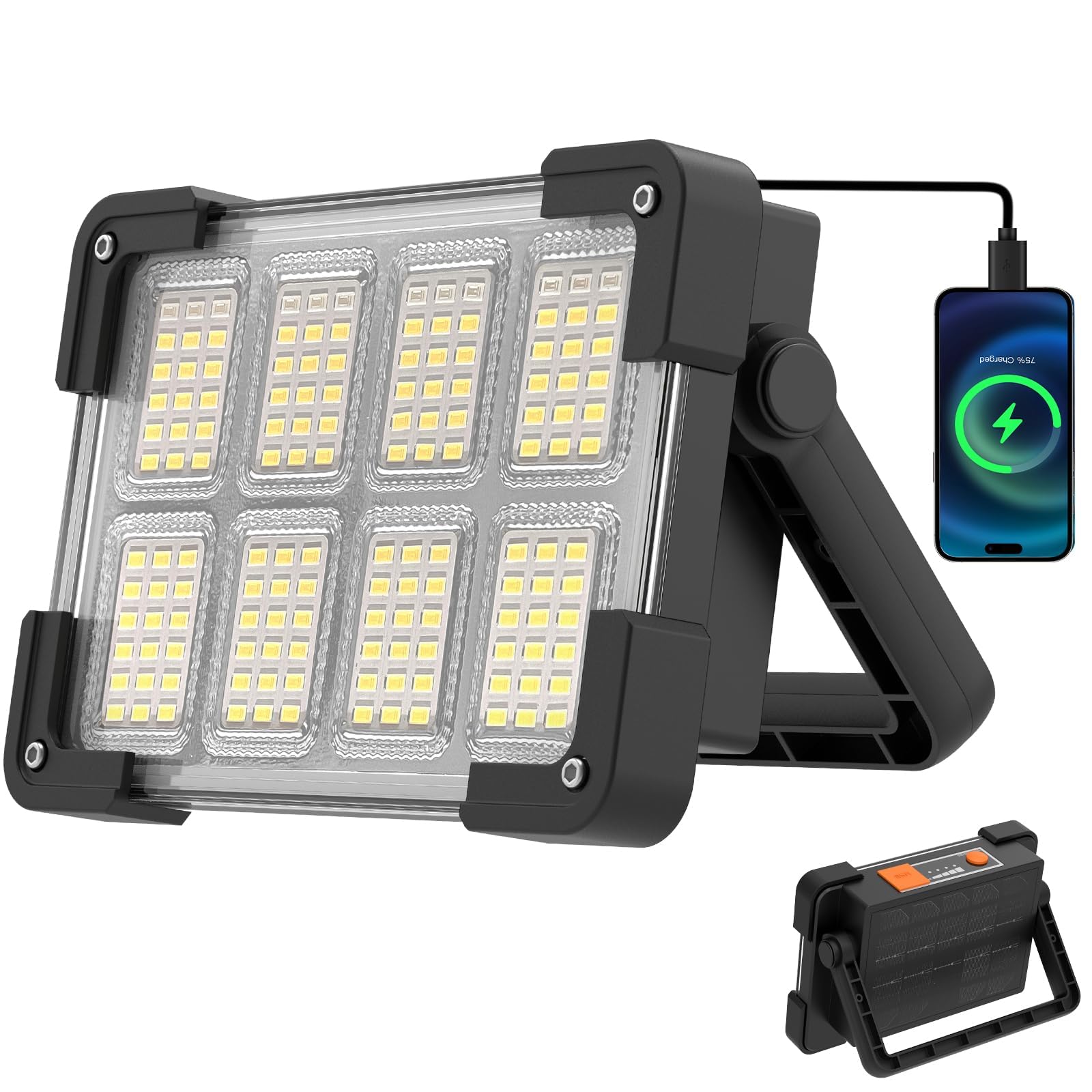 OHAYORI Foco LED Recargable, Luz de Trabajo Portátil USB de 4 Modos, 6000 mAh Banco de Energía, Luz de Trabajo LED Solar Impermeable para Exteriores para Acampar, Jardín, Pesca, Garaje, Emergencia