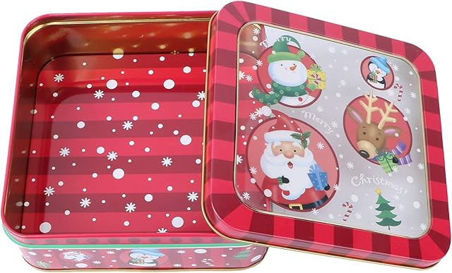 SOIMISS Christmas Cookie Box with Window Holiday Candy Tins Xmas Gift Treat Goody Present Boxes Containers for Christmas Party Supplies
