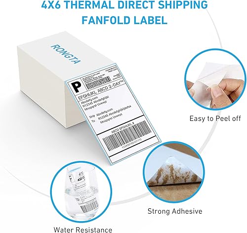 Miniatura 2 de Rongta Fanfold - Etiqueta térmica directa, etiqueta de envío de 4 x 6, adhesivo permanente, impresión transparente, grado comercial (500 etiquetas