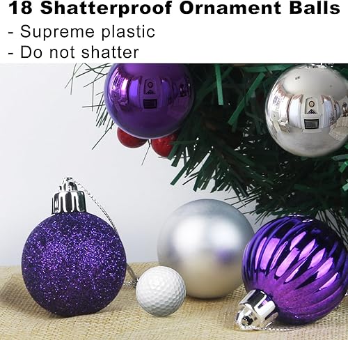 Vista 1226 de 18 esferas medianas decorativas navideñas para árbol de Navidad, inastillables, para colgar, color púrpura, 2.5 pulgadas, paquete de 18