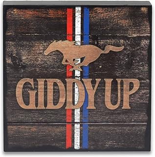Ford Mustang Giddy Up Wood Block Decor - Vintage Ford Mustang Decoration - Great Gift Idea